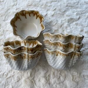 Tru Chef Stonewear Waffle Cone Ice Cream Bowls Lot of 6 Handcrafted In Portugal‎